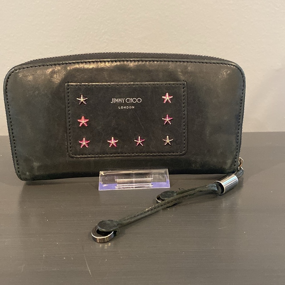 Jimmy Choo Black Wallet with Pink Star Accents